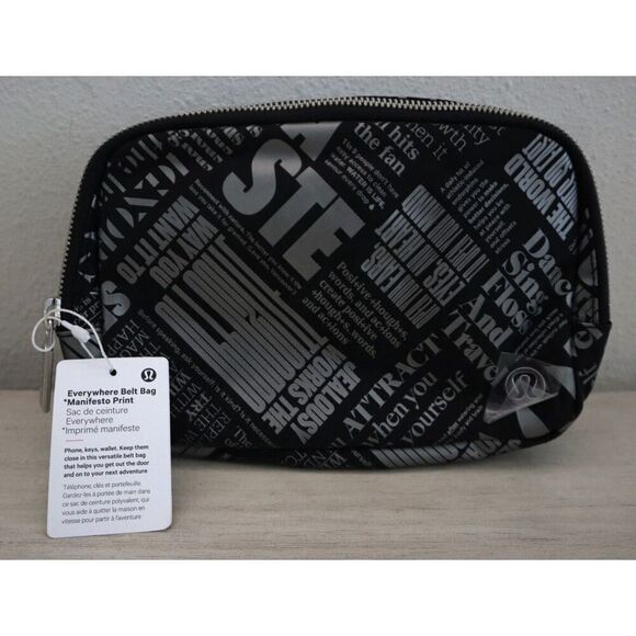 Lululemon LU9BGXS Women's O/S Black/Silver Manifesto Print Everywhere Belt Bag - Picture 8 of 8